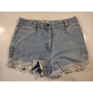 Talbots light wash stretch denim shorts with crochet lace trim size 6